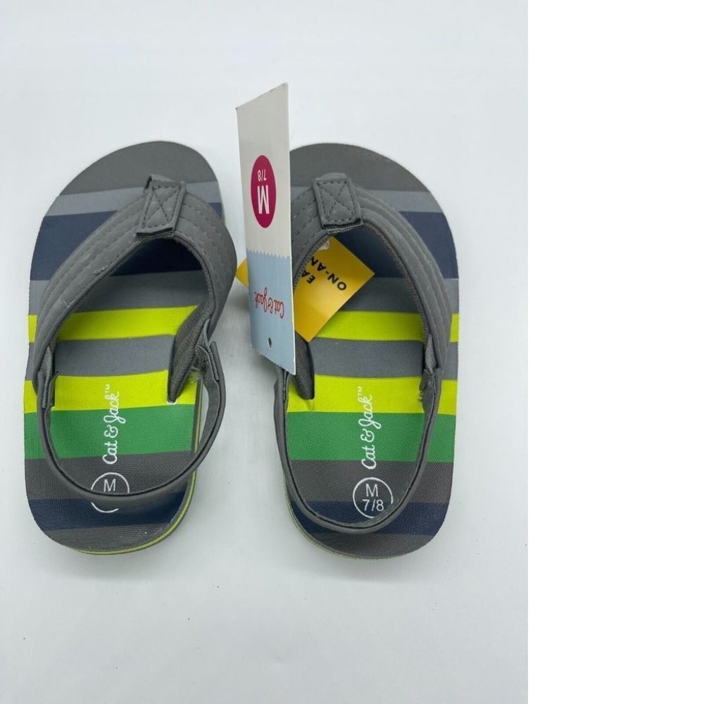 Cat & Jack Ash Flip Flop Sandals Green/Gray Stripe L 9-10 - Picture 5 of 8